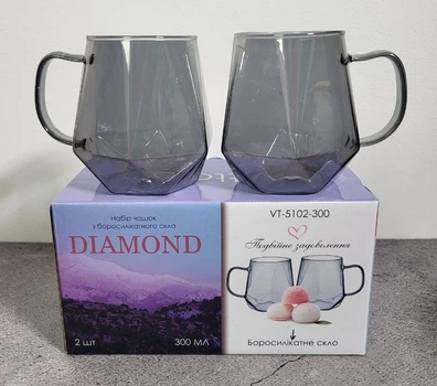 Набір чашок DIAMOND з боросилікатного скла 2 шт 300 мл Vittora VT-5102-300