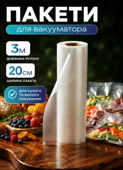 Пакеты для вакууматора в рулоне 3 метра 20х300 см вакуумные пакеты для вакуумации сухих и влажных продуктов еды пакеты для вакуумного упаковщика