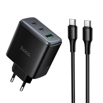 Адаптер мережевий HOCO C to C cable Upgrade PD charger set C160A |2Type-C/1USB, 65W/3A, PD/QC|
