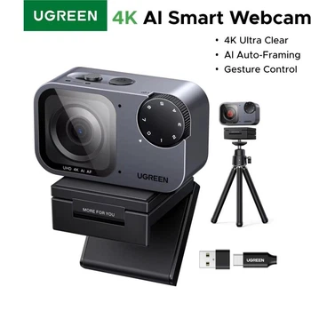 Веб-камера UGREEN CM930 AI-powered 4K, автоматическое кадрирование, микрофон с шумоподавлением, фазовая автофокусировка (PDAF), управление жестами для стриминга Black (75726A)