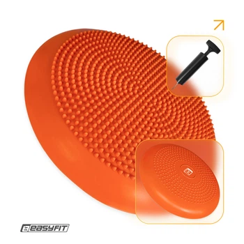 Подушка EasyFit 33 см оранжевая c насосом (балансировочная массажная с шипами, сенсомоторный массажный балансировочный диск для баланса и массажа) SC-P34-OR
