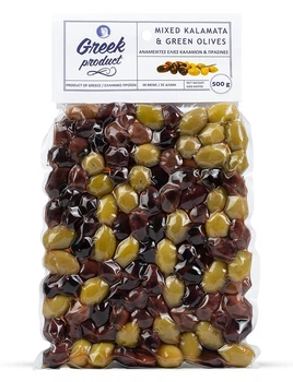 Оливки асорті Каламата та зелені з кісточкою Greek Product 500г