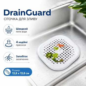 Силіконова сітка для зливу ракон, мийок та душових DrainGuard, біла, 4 штуки