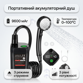 Портативный аккумуляторный душ для кемпинга Portable shower с цифровым дисплеем 9600 мАч