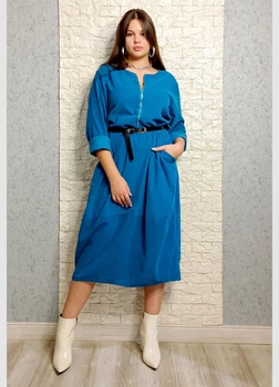 Сукня з мікровельвету з поясом бірюзова New Collection 22-831 - бірюзовий - L-XXL