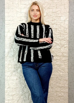 Теплий бавовняний светр у смужку чорно білий di classe 30-8851 - чорний - S-L