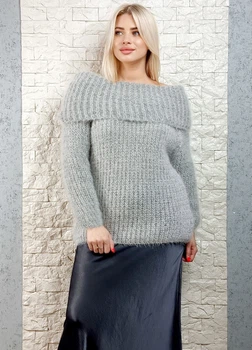 Светр фактурної в'язки з широкою горловиною сірий Italy Moda 22-028 - сірий - M-XL