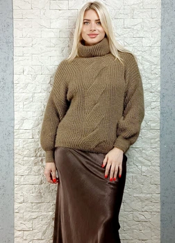 Светр фактурної в'язки з декоративною косою кавовий Italy Moda 22-022 - кавовий - M-XL