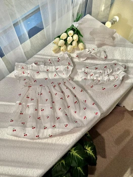 Муслінова сукня з крильцями вишеньки + повязка 104 см