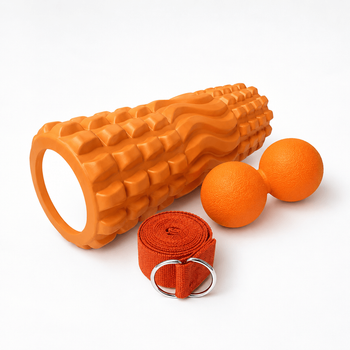 Набір для йоги: Масажний ролик EasyFit Wavyspines 33 см + Ремінь для йоги EasyFit + Масажний м'ячик EasyFit TPR подвійний 12х6 см