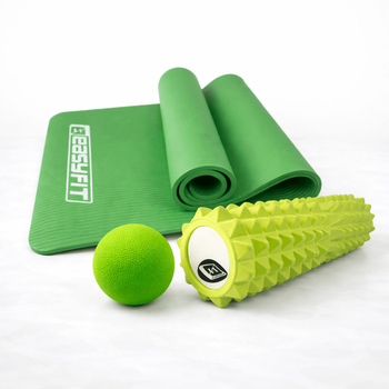 Набір для йоги: Килимок для фітнесу та йоги EasyFit NBR 10 мм + Масажний ролик EasyFit Grid Roller 33 см v.1.2 + Масажний м'ячик EasyFit TPR 6 см