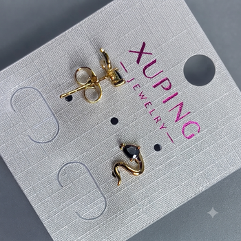 Сережки-пусети Xuping з чорним каменем, позолота 18К, 9х8 мм