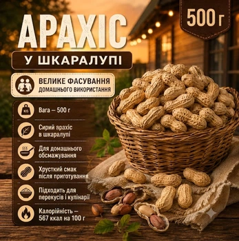 Арахис в скорлупе 500 г сырой натуральный в стручках для обжаривания и перекусов