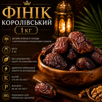 Финик королевский 1 кг натуральные сушеные без сахара, отборные мясистые плоды для перекусов и десертов