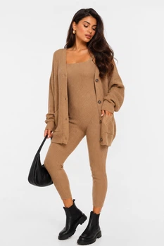 Костюм женский однотонный коричневого цвета Fashion размер 42-48 (217010)