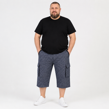 Бриджі чоловічі Sport в клітку карго на гумці,Чорний, XXXL