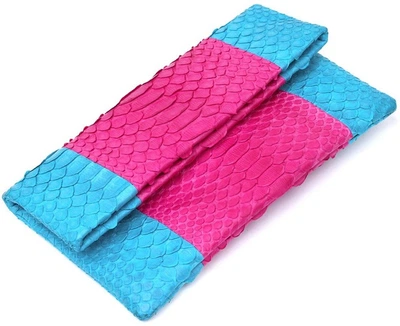 Клатч женский Snake Leather розовый из натуральной кожи змеи на магните средний горизонтальный 70904
