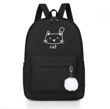 Рюкзак Подростковый для девочки 38х28х12 см Кот Чёрный Cat с бубоном городской, школьный, женский