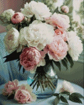 Рисование камнями Никитошка Букет пионов (стразы AB+FD), 40 х 50 см (NJ162)