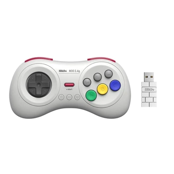 Беспроводной геймпад 8BitDo 8Bitdo M30 2.4G для Sega Genesis Mini, Mega Drive Mini и Switch с 6-кнопочной раскладкой для Windows 10, 11, Nintendo Switch, Sega White
