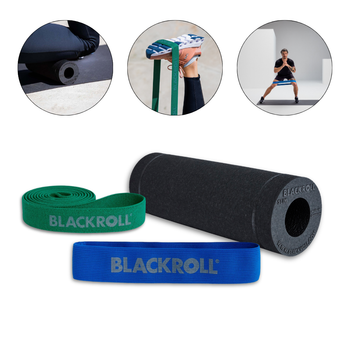 Спортивний набір BLACKROLL® Athlete Performance Set для тренувань та відновлення, еспандери LOOP BAND Blue, SUPER BAND Green та ролик SLIM