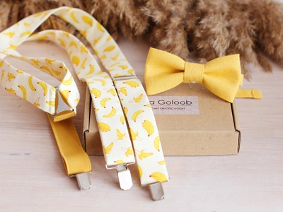 Комплект подтяжки и бабочка "бананчики" Elena Goloob One size желтый с кремовым