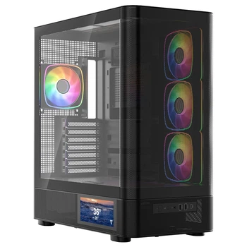 Корпус Modecom VOLCANO AQ400 ARGB MIDI SIDE LCD 6,2”, 4x120mm fans BLACK без БП ATX