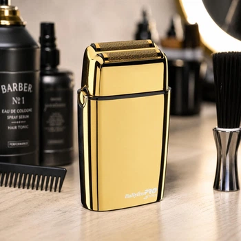 Шейвер профессиональный BaByliss PRO FoilFX02 Gold для барберов и парикмахеров аккумуляторный сеточный