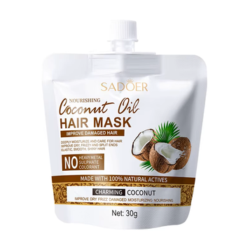 Маска для питания волос с кокосовым маслом Sadoer Nourishing Coconut Oil Hair Mask Improve Damaged Hair, 30 г (6942349781766)