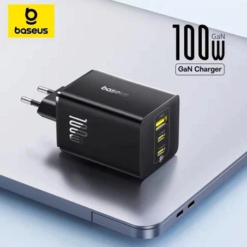 Мережевий зарядний пристрій 100W Baseus EnerFill FE11 Fast Charger три порти 2 × Type-C + 1 × USB-A швидка зарядка PD 3.0 + QC 3.0/4.0 зарядка для ноутбука Black (P10182102123-00)