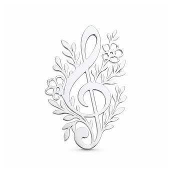 Брошь BROCHE бижутерия Музыка Скрипичный ключ с цветами серебристая BRBF115338