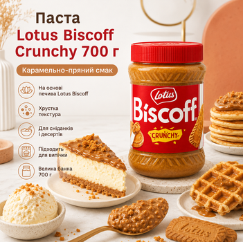 Паста из карамелизированного печенья Lotus Biscoff Crunchy 700 г хрустящая бельгийская карамельная паста для круассанов вафель чизкейков и тортов