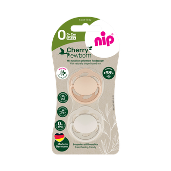 Пустышка латексная круглая для детей 0–2 месяцев NIP Cherry Newborn арт. 38868-51 2 шт. персиковый/бежевый