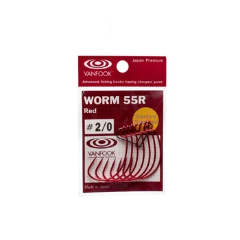 Гачок офсетный Vanfook WORM55R с бородкой #2/0 7шт красный