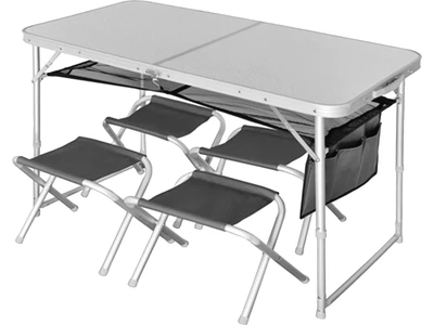 Складной стол Norfin RUNN алюминиевый 120x60 см + 4 стула серый MDF 600D polyester
