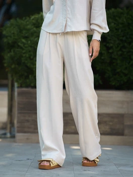 Женские брюки летние льняные Tencel Linen Бежевые M