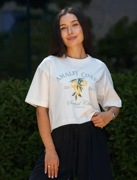 Женская футболка оверсайз укороченая Oversize Crop Lemon белая S