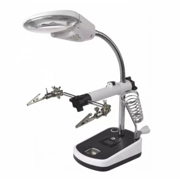 Держатель "третья рука" MG16090C лупа, крокодилы, LED-подсветка (352220)