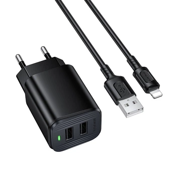 Мережевий зарядний пристрій BOROFONE BAS81A Star dual-port charger set (Micro) (EU) Black (6941991126666)