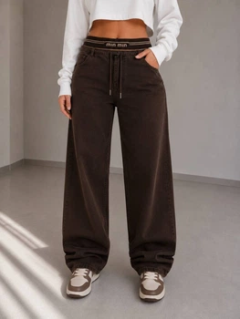 Джинсы женские Vanver 82226 Mom Baggy бананы на резинке большие размеры 32 коричневые