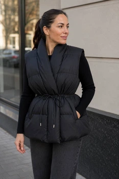 Жилетка женская Lady Yep 30511 утепленная кимоно на запах с поясом 44 черная