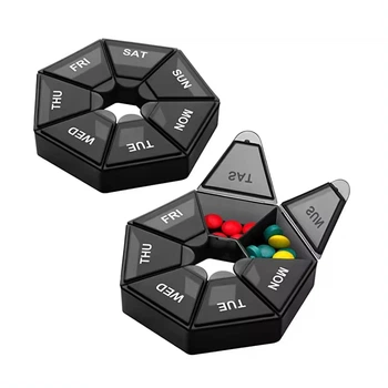 Органайзер для таблеток 7 Side Pill box MEMOSAN на 7 дней пластик черный
