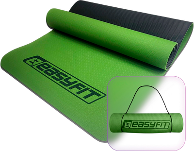 Коврик для йоги и фитнеса EasyFit TPE+TC 183x61x0.6 см ECO-Friendly двухслойный каремат EF-1924-GNBK Зеленый с черным (56001192)