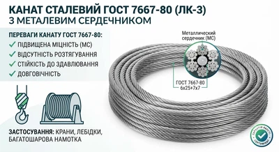 Канат (трос) стальной 15.5 мм ГОСТ 7667-80