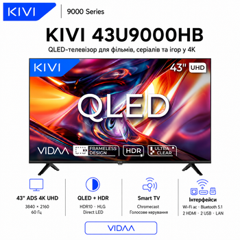 Телевізор KIVI 43U9000HB 43" QLED 4K UHD VIDAA LAN Wi-Fi Black