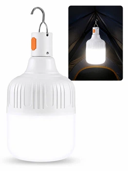 USB LED Лампа 200 W 4800 mAh світильник на акумуляторі лампа кемпінгова походна нічник з підвісом лампочка світлодіодна з зарядкою акумуляторна ліхтар