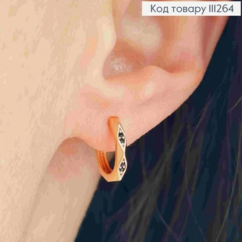 Серьги кольца граненные с черными камешками, диаметр 1,3см, Xuping 18K.