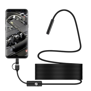 Жесткий эндоскоп-бороскоп 5 м 3в1 (USB-A/Micro-USB/USB-C), водонепроницаемая камера на проводе 960p с подсветкой для Android/ПК