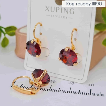 Сережки з Вишневим каменем (1см), довжина 1,5см, застібка левербек, Xuping 18K