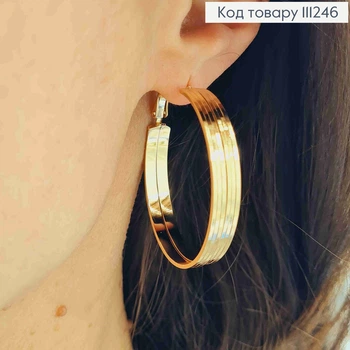 Сережки кільця широкі Граненні, ширина 6мм, діаметр 4,1см, італійська застібка, Xuping 18K